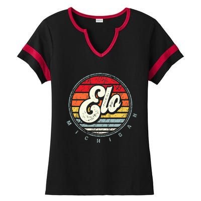 Retro Elo Home State Cool 70s Style Sunset Ladies Halftime Notch Neck Tee