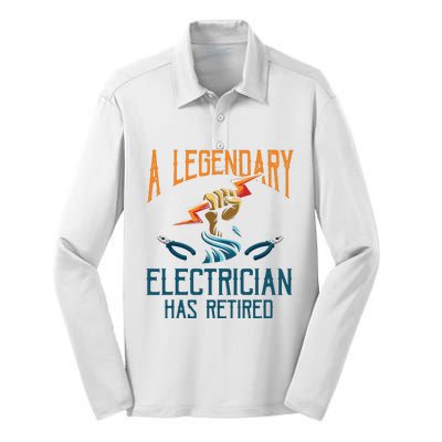 Retired Electrician Humor Electrician Retirement Gift Silk Touch Performance Long Sleeve Polo