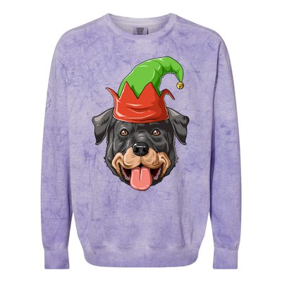 Rottweiler Elf Hat Christmas Rottweiler Gift Colorblast Crewneck Sweatshirt