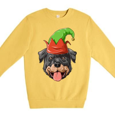 Rottweiler Elf Hat Christmas Rottweiler Gift Premium Crewneck Sweatshirt