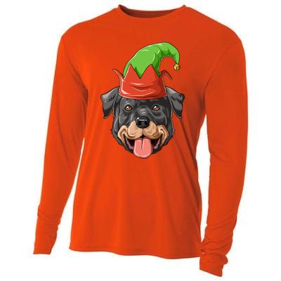 Rottweiler Elf Hat Christmas Rottweiler Gift Cooling Performance Long Sleeve Crew