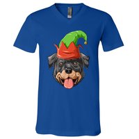 Rottweiler Elf Hat Christmas Rottweiler Gift V-Neck T-Shirt