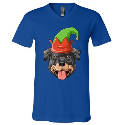 Rottweiler Elf Hat Christmas Rottweiler Gift V-Neck T-Shirt