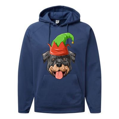 Rottweiler Elf Hat Christmas Rottweiler Gift Performance Fleece Hoodie