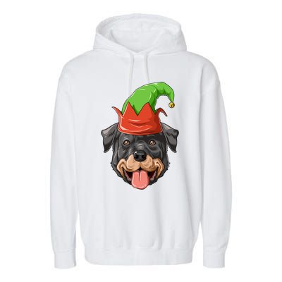 Rottweiler Elf Hat Christmas Rottweiler Gift Garment-Dyed Fleece Hoodie