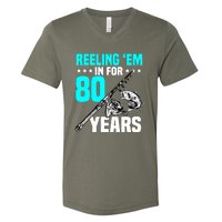 Reeling Em In For 80 Years Birthday 80th Bday Celebration V-Neck T-Shirt