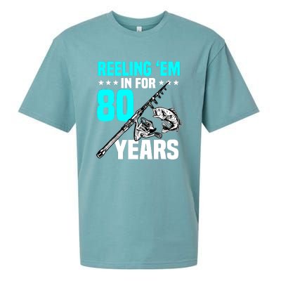 Reeling Em In For 80 Years Birthday 80th Bday Celebration Sueded Cloud Jersey T-Shirt