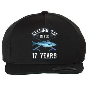 Reeling Em In For 17 Years Fishing Birthday Theme Party Wool Snapback Cap