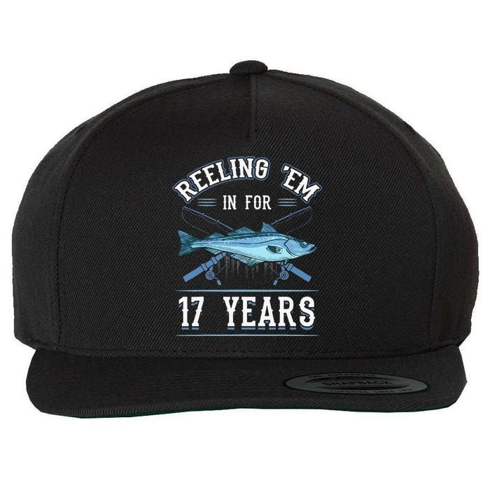 Reeling Em In For 17 Years Fishing Birthday Theme Party Wool Snapback Cap