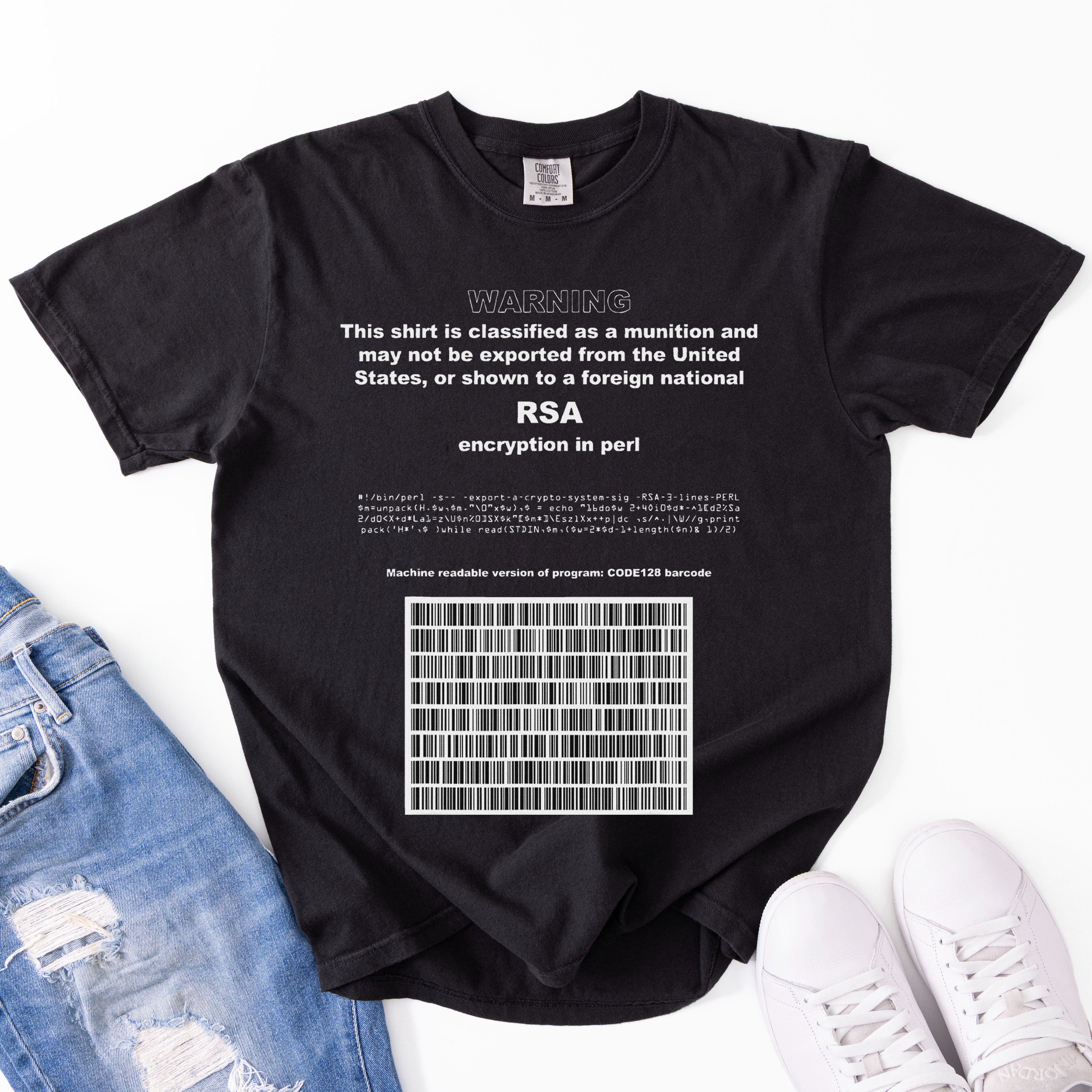 Rsa Encryption In Perl Bitcoin Cypherpunk Adam Back Barcode Comfort Colors T-Shirt