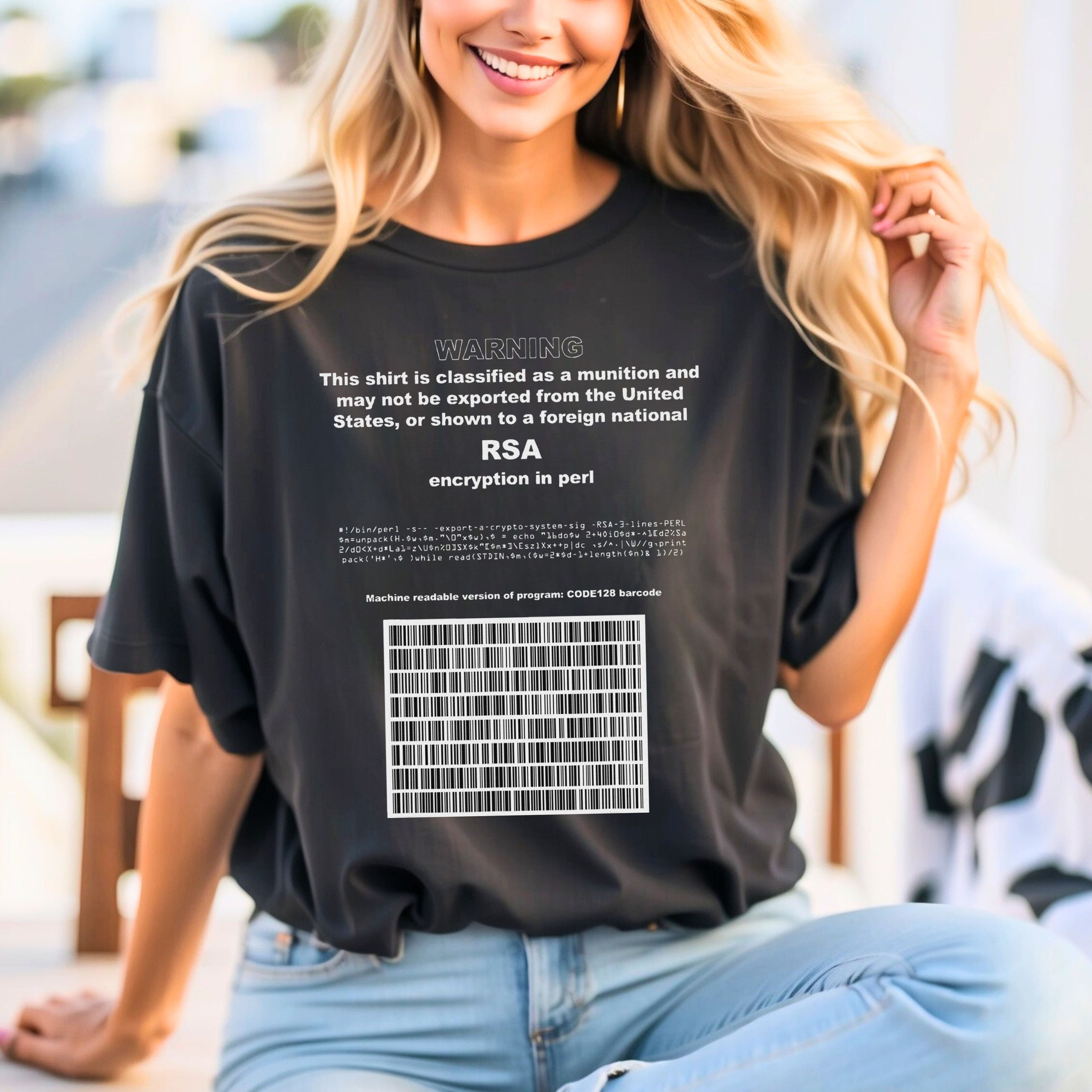 Rsa Encryption In Perl Bitcoin Cypherpunk Adam Back Barcode Comfort Colors T-Shirt