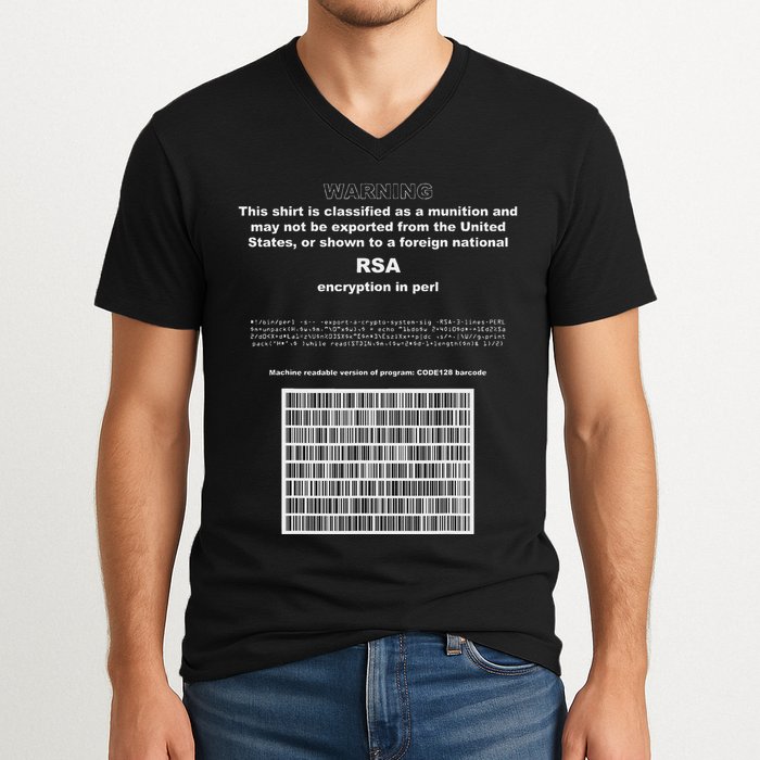 Rsa Encryption In Perl Bitcoin Cypherpunk Adam Back Barcode V-Neck T-Shirt