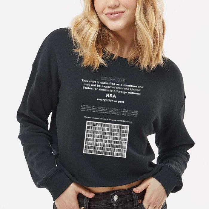 Rsa Encryption In Perl Bitcoin Cypherpunk Adam Back Barcode Cropped Pullover Crew