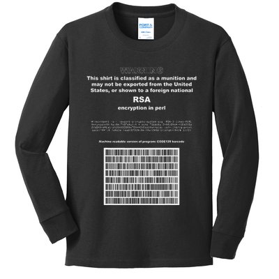 Rsa Encryption In Perl Bitcoin Cypherpunk Adam Back Barcode Kids Long Sleeve Shirt