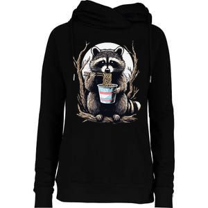 Raccoon Eating Instant Noodle Cup Funny Gifts Womens Funnel Neck Pullover Hood