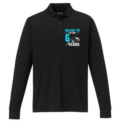 Reeling Em In For 6 Years Birthday 6th Bday Celebration Performance Long Sleeve Polo