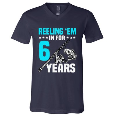 Reeling Em In For 6 Years Birthday 6th Bday Celebration V-Neck T-Shirt