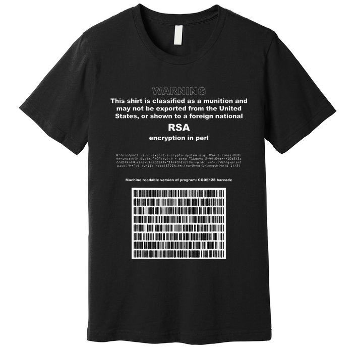 Rsa Encryption In Perl Bitcoin Cypherpunk Adam Back Barcode Premium T-Shirt
