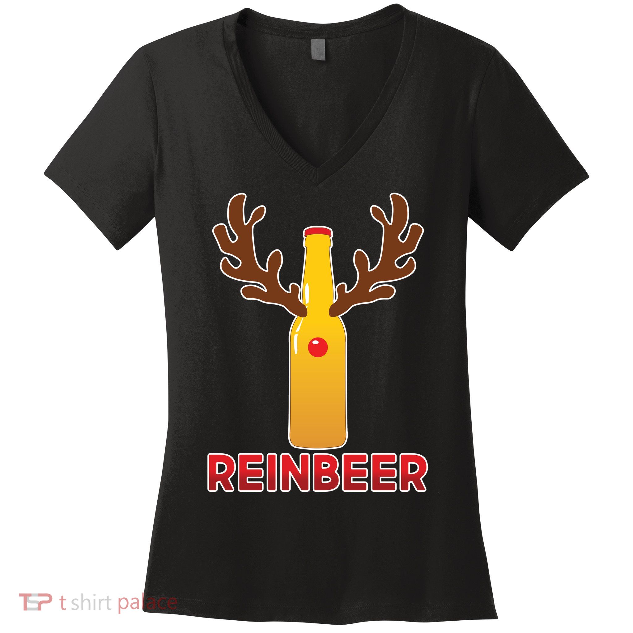 Reinbeer Funny Christmas Beer Reindeer Women's V-Neck T-Shirt