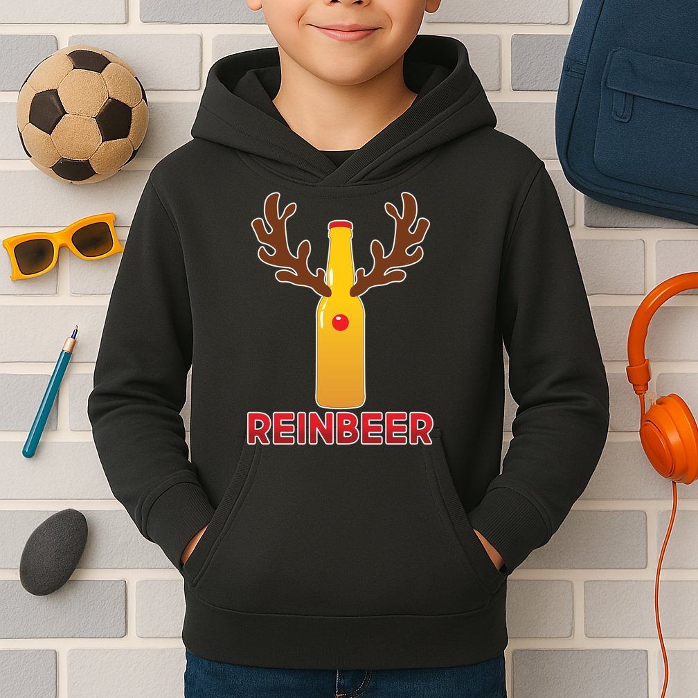 Reinbeer Funny Christmas Beer Reindeer Kids Hoodie