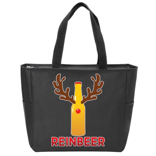 Reinbeer Funny Christmas Beer Reindeer Zip Tote Bag
