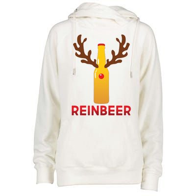 Reinbeer Funny Christmas Beer Reindeer Womens Funnel Neck Pullover Hood