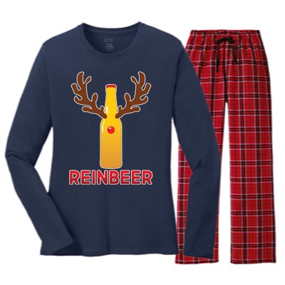 Reinbeer Funny Christmas Beer Reindeer Women's Long Sleeve Flannel Pajama Set 