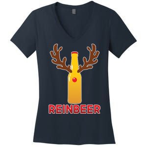 Reinbeer Funny Christmas Beer Reindeer Women's V-Neck T-Shirt