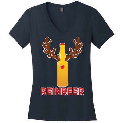 Reinbeer Funny Christmas Beer Reindeer Women's V-Neck T-Shirt