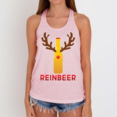 Reinbeer Funny Christmas Beer Reindeer Women's Knotted Racerback Tank