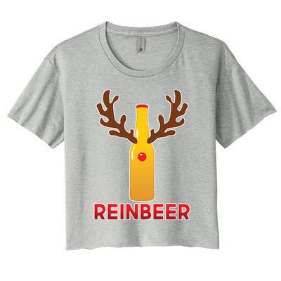 Reinbeer Funny Christmas Beer Reindeer Women's Crop Top Tee