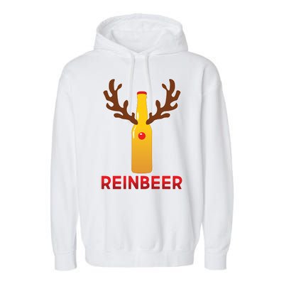 Reinbeer Funny Christmas Beer Reindeer Garment-Dyed Fleece Hoodie