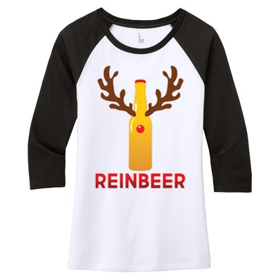 Reinbeer Funny Christmas Beer Reindeer Women's Tri-Blend 3/4-Sleeve Raglan Shirt