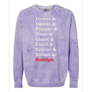 Reindeer Names Funny Christmas List Rudolph Colorblast Crewneck Sweatshirt