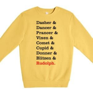 Reindeer Names Funny Christmas List Rudolph Premium Crewneck Sweatshirt