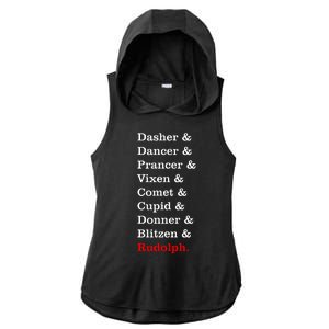 Reindeer Names Funny Christmas List Rudolph Ladies PosiCharge Tri-Blend Wicking Draft Hoodie Tank