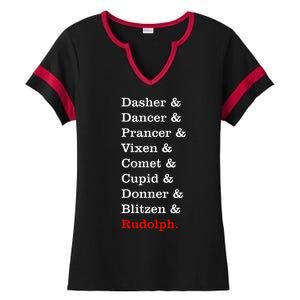 Reindeer Names Funny Christmas List Rudolph Ladies Halftime Notch Neck Tee