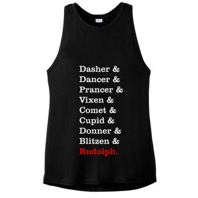 Reindeer Names Funny Christmas List Rudolph Ladies PosiCharge Tri-Blend Wicking Tank