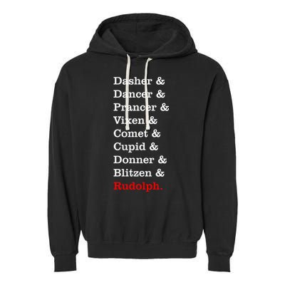 Reindeer Names Funny Christmas List Rudolph Garment-Dyed Fleece Hoodie