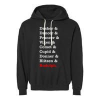 Reindeer Names Funny Christmas List Rudolph Garment-Dyed Fleece Hoodie