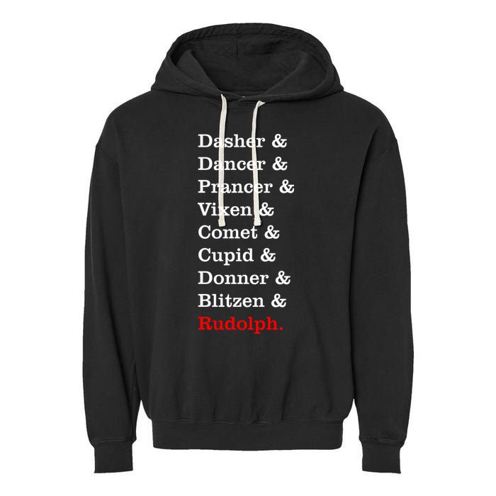Reindeer Names Funny Christmas List Rudolph Garment-Dyed Fleece Hoodie