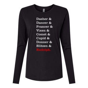 Reindeer Names Funny Christmas List Rudolph Womens Cotton Relaxed Long Sleeve T-Shirt