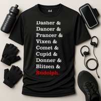 Reindeer Names Funny Christmas List Rudolph Performance Shirt