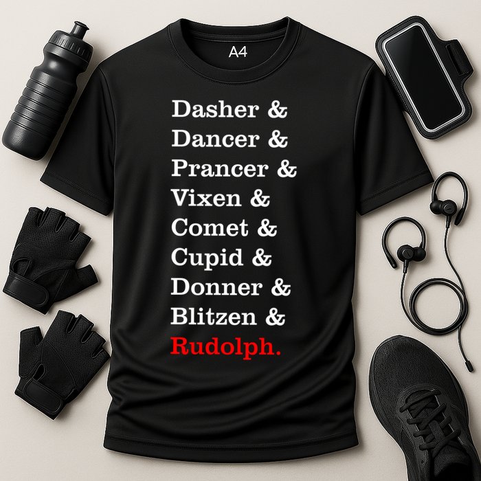 Reindeer Names Funny Christmas List Rudolph Performance Shirt