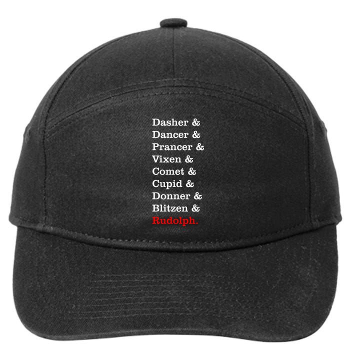 Reindeer Names Funny Christmas List Rudolph 7-Panel Snapback Hat