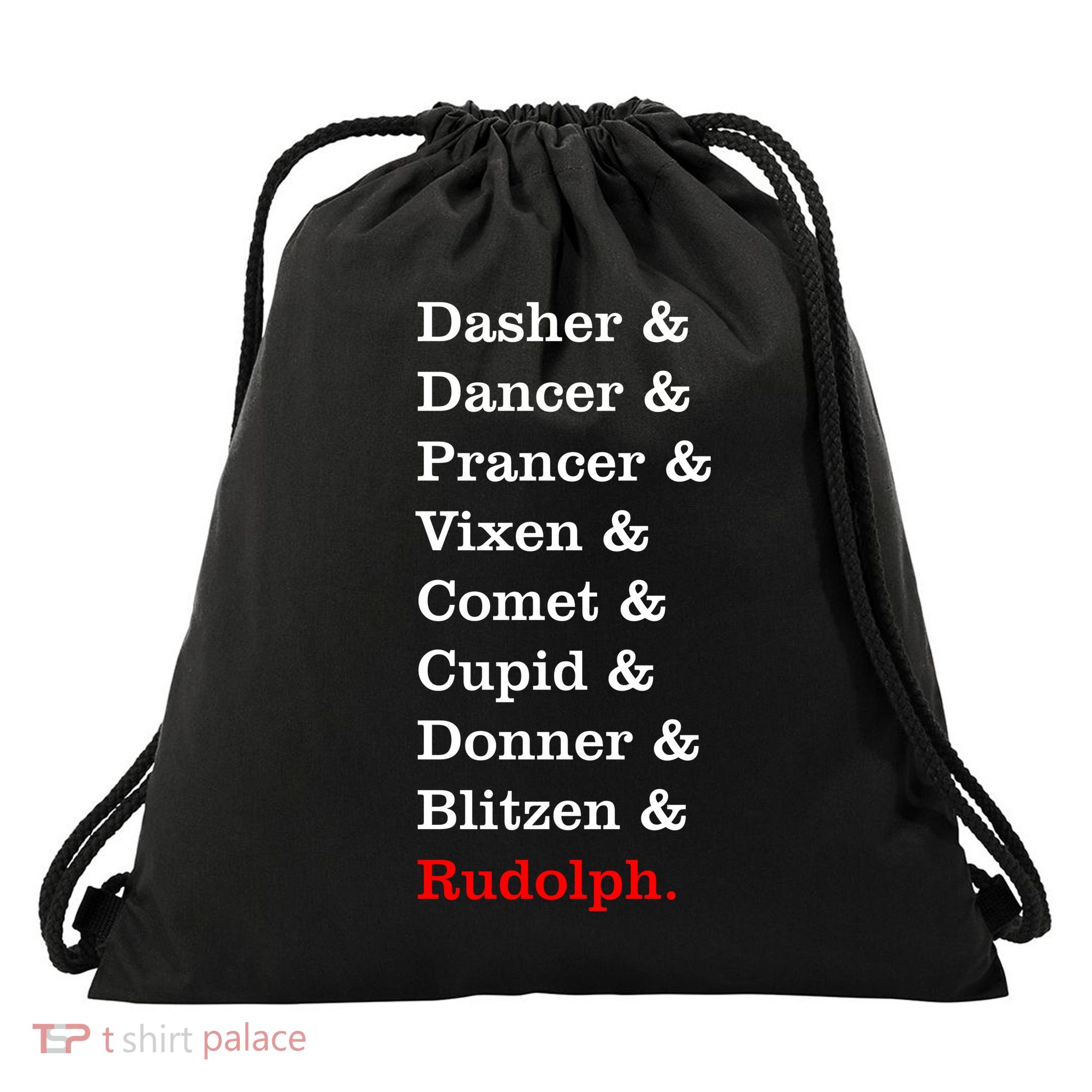 Reindeer Names Funny Christmas List Rudolph Drawstring Bag