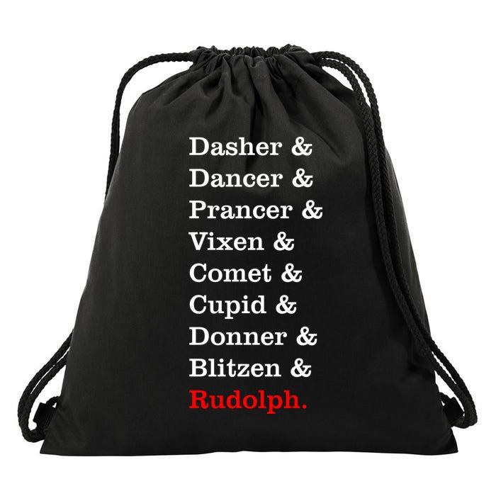 Reindeer Names Funny Christmas List Rudolph Drawstring Bag