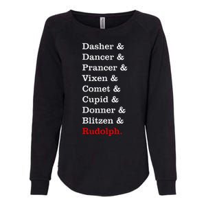 Reindeer Names Funny Christmas List Rudolph Womens California Wash Sweatshirt