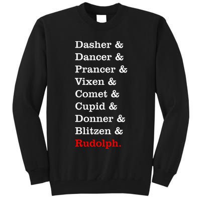 Reindeer Names Funny Christmas List Rudolph Tall Sweatshirt