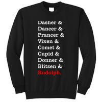 Reindeer Names Funny Christmas List Rudolph Tall Sweatshirt